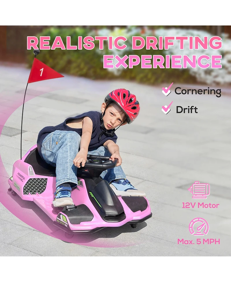 Aosom 12V Electric Drifting Go Kart w/ Slow Start, Music, Lights,