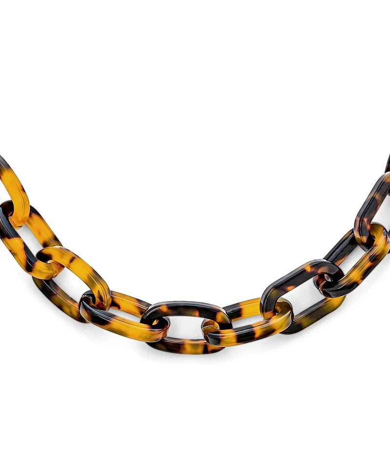 Bling Jewelry Stylish Golden Brown Oval Chain Link Faux Tortoise Shell Necklace 18 Inch
