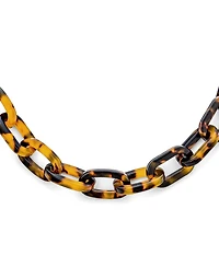 Bling Jewelry Stylish Golden Brown Oval Chain Link Faux Tortoise Shell Necklace 18 Inch