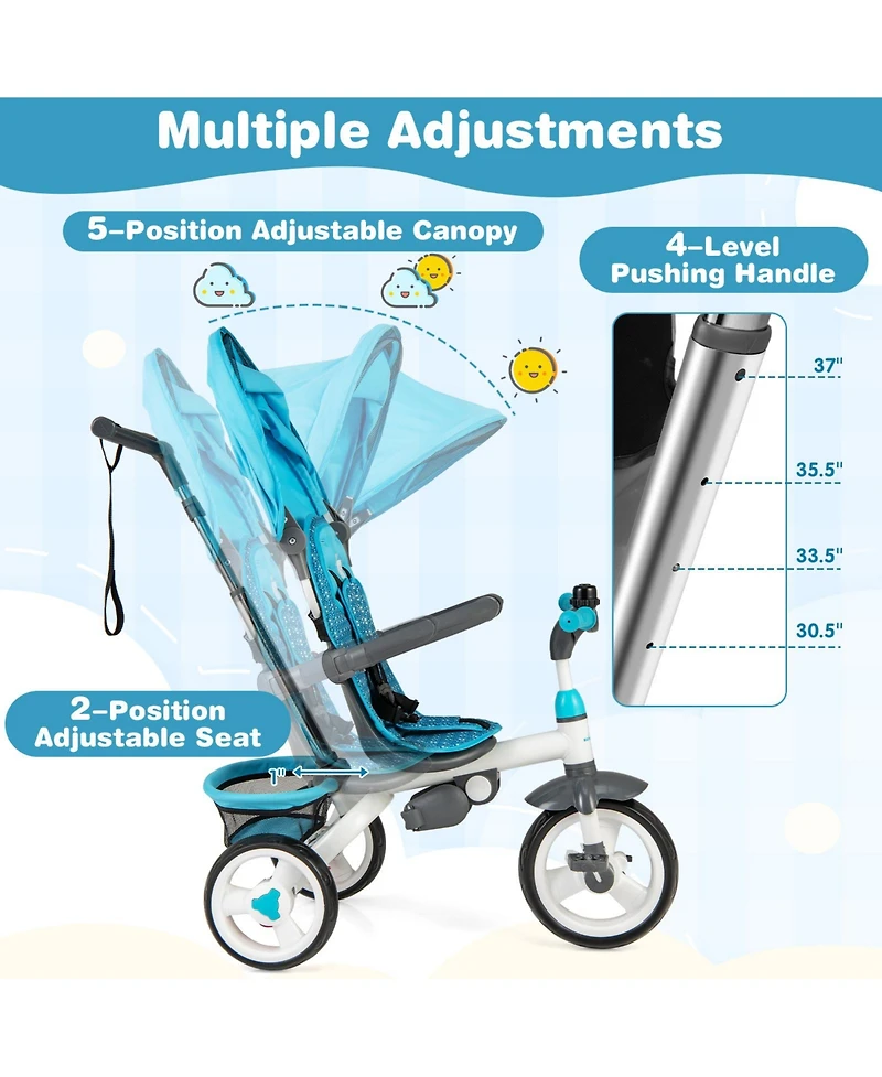 Slickblue Girls 4-in-1 Tricycle Stroller with Detachable Design and Round Sun Canopy