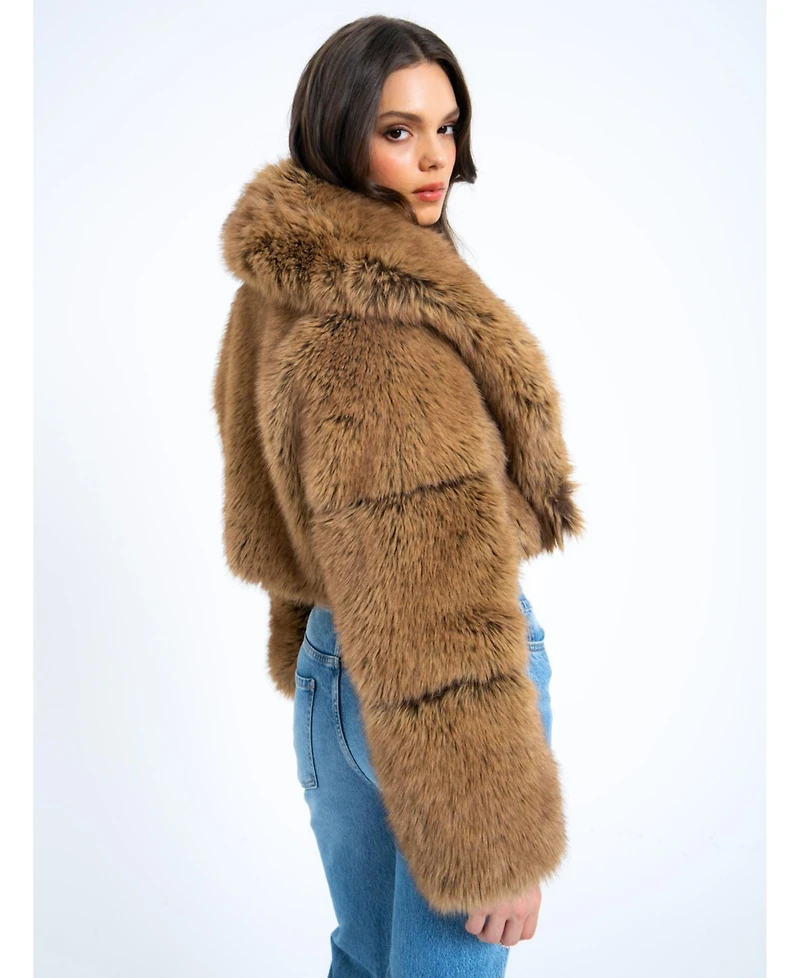 Miss Circle Women Yadavi Brown Faux Fur Cropped Jacket
