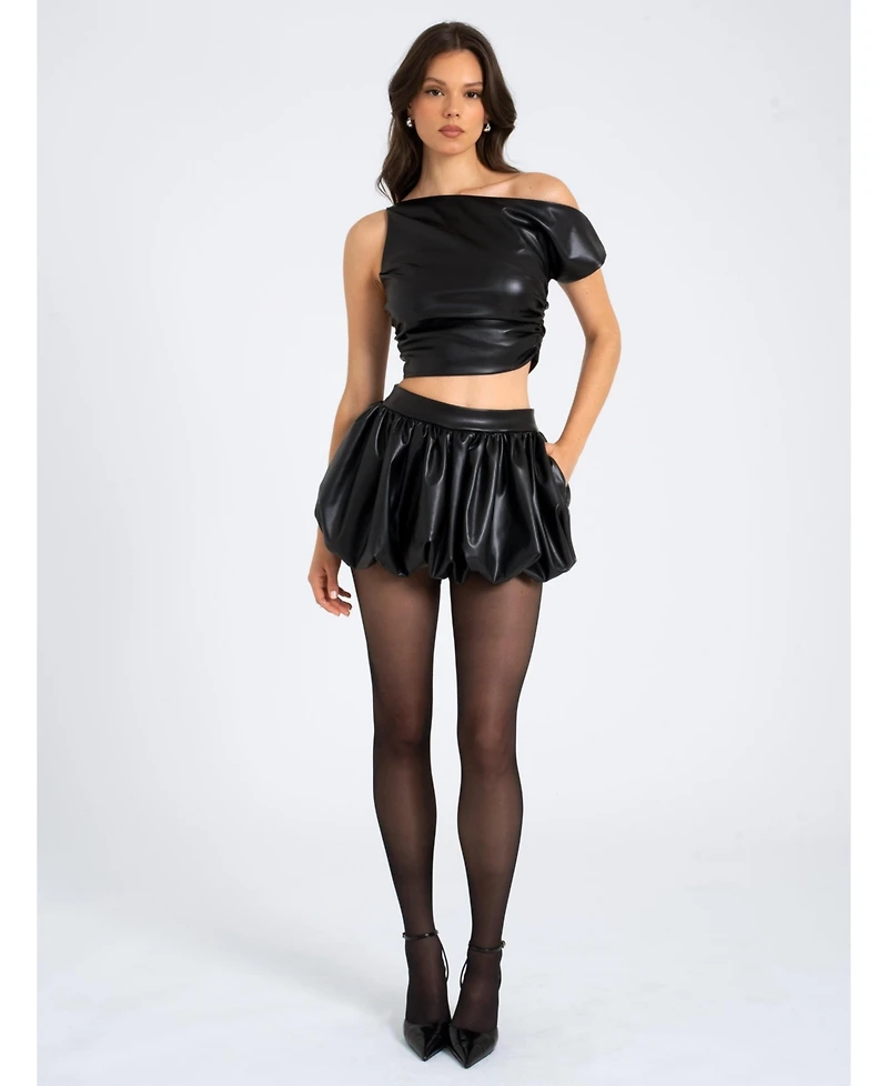 Miss Circle Women's Yuna Faux Leather Bubble Hem Skirt