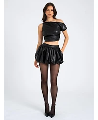Miss Circle Women's Yuna Faux Leather Bubble Hem Skirt