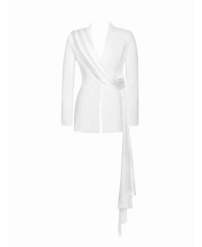 Miss Circle Women Vandra White Draping Blazer Jacket