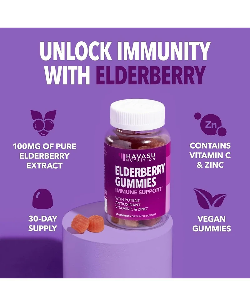 Elderberry Gummies for Adults, Immune System Supplement, Elderberry Flavor, Havasu Nutrition