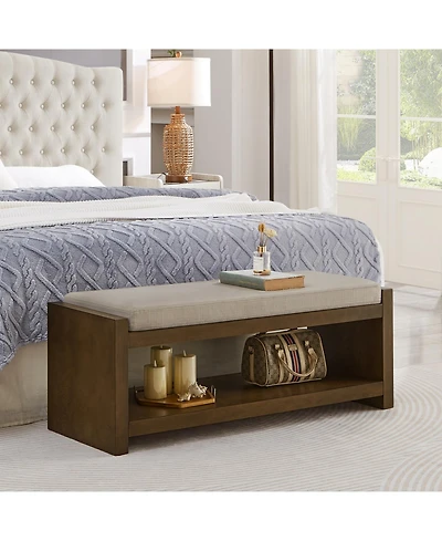 Streamdale Furniture 47" Padded Bench with Shoe Rack - Granite Linen
