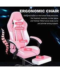 Streamdale Furniture Pink White Gaming Chair with Massage & Footrest