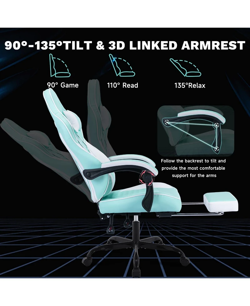 Streamdale Furniture Gaming Chair with Massage & Footrest - Green