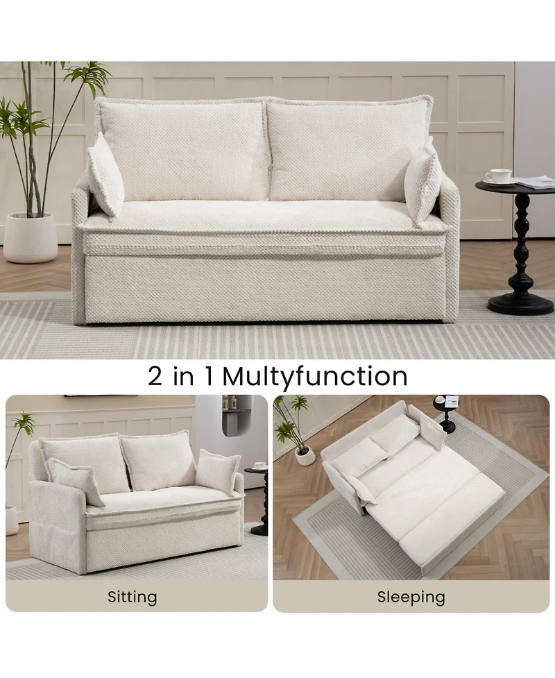 Streamdale Furniture Corduroy Convertible Sleeper Sofa Bed with Usb Ports