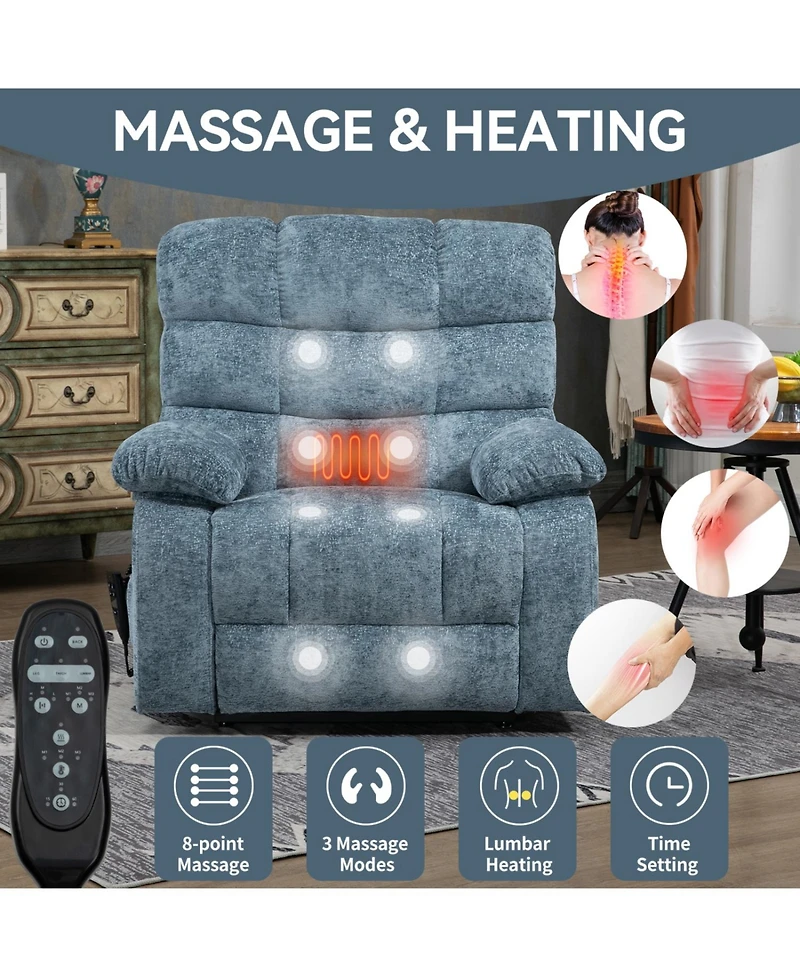 Streamdale Furniture Lift Recliner Heat Massage Dual Motor Infinite Position Blue
