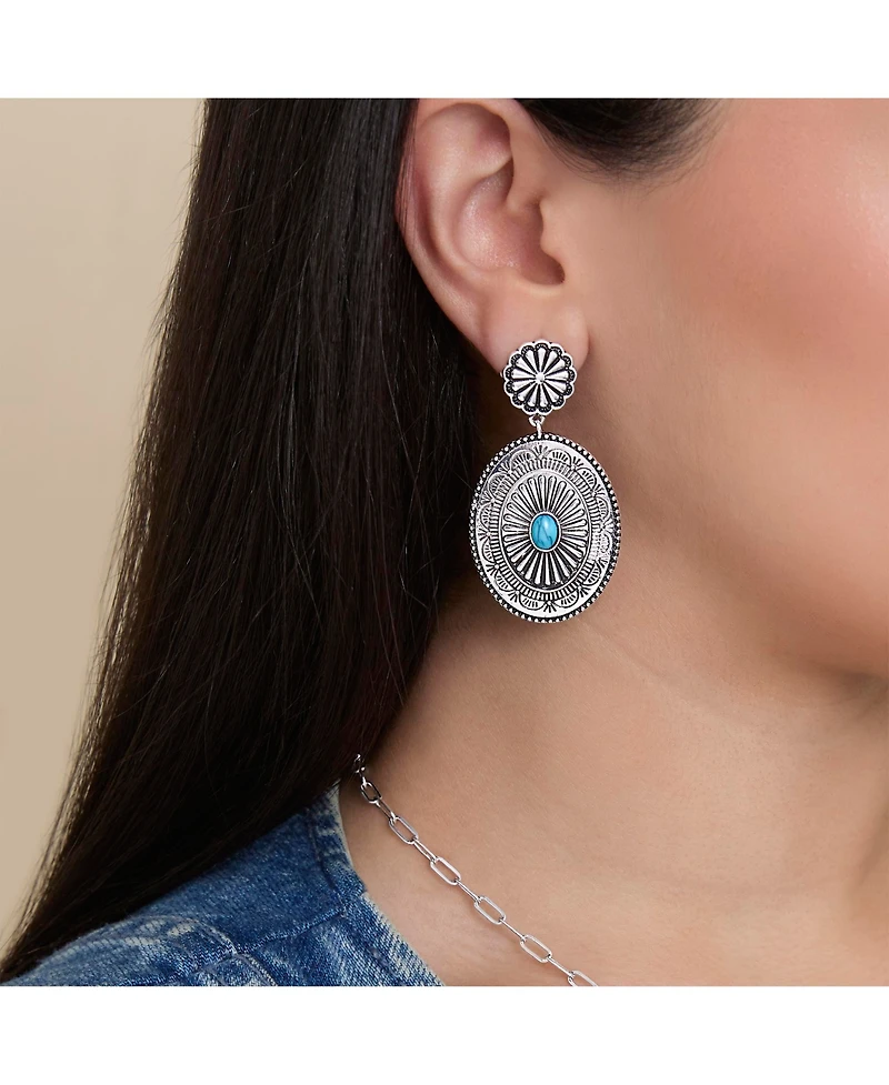 Jessica Simpson Western Round Concho Drop Earrings