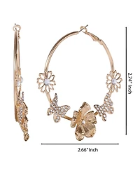 Jessica Simpson Floral Hoop Earrings in Gold