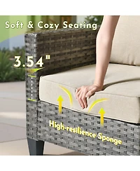 Xizzi 4 Pieces Outdoor Patio Furniture Set,Outside Conversation Set with All-Weather Wicker Sofa,Deep Seating Cushions and Solar Powered Coffee Table