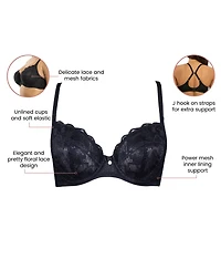 Parfait Women's Luxlacy Unlined Wired Bra, Black, 40H