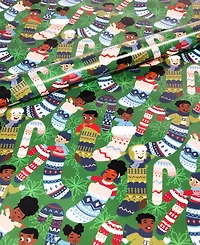 Black Paper Party Kids in Stockings Gift Wrap