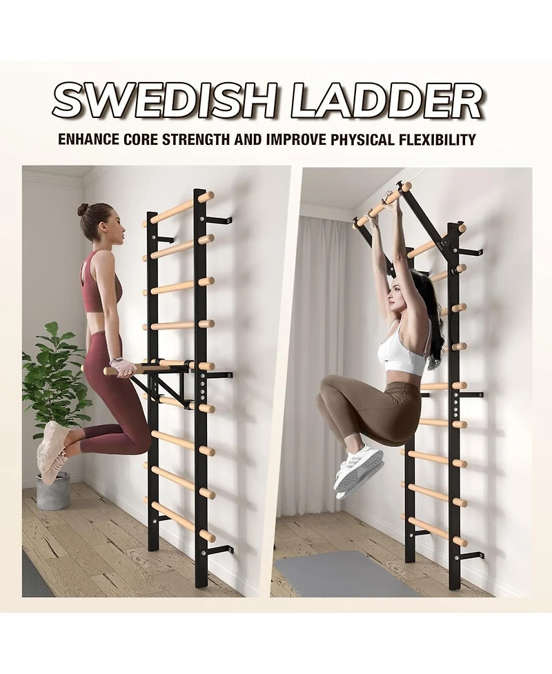 Er Kang Swedish Ladder – 9-Rod Stall Bar with Pull-Up & Dip Bars, Core & Stretching Trainer