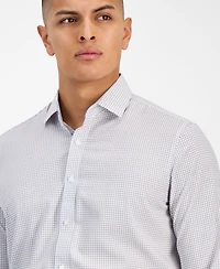 Tom Baine Men's Slim-Fit Performance Four-Way Stretch Mini Plaid Dress Shirt
