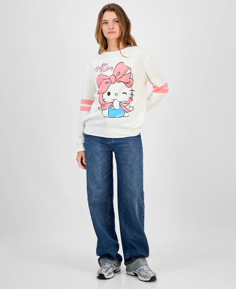 Love Tribe Juniors' Hello Kitty Bow Cotton Crewneck Sweatshirt
