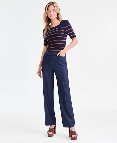 Tahari Asl Women's High-Rise Press-Pleat Denim Pants