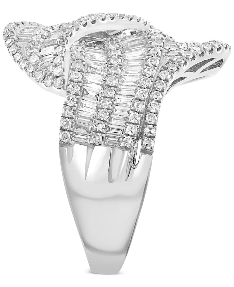 Effy Diamond Round & Baguette Multirow Crossover Statement Ring (1-3/8 ct. t.w.) in 14K White Gold
