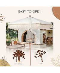 LAGarden 7' Patio Beige Umbrella with Tassels UPF50+ Boho Style 5-Year-Non-Fading for Outdoor,Model:BH7W-01P