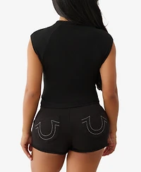 True Religion Women's Sporty Raglan Ribbed Crew Neck Top