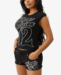 True Religion Women's Sporty Raglan Ribbed Crew Neck Top