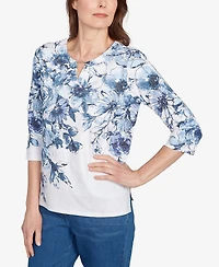 Alfred Dunner Petite Floral Split Beaded Top