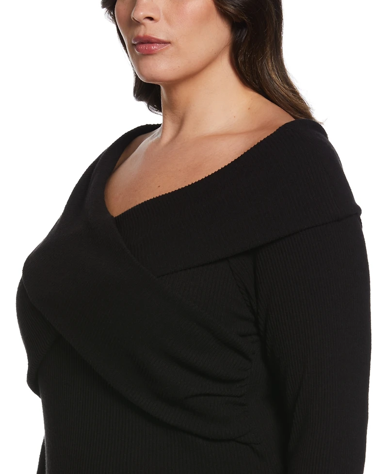 Ella Rafaella Plus Marilyn Ribbed Crossover Long Sleeve Top