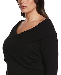 Ella Rafaella Plus Marilyn Ribbed Crossover Long Sleeve Top