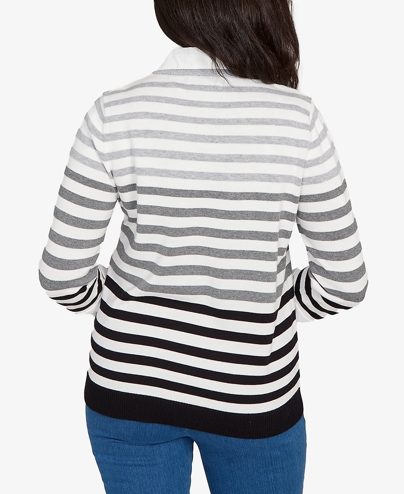 Alfred Dunner Petite Ombre Stripe Layered Sweater