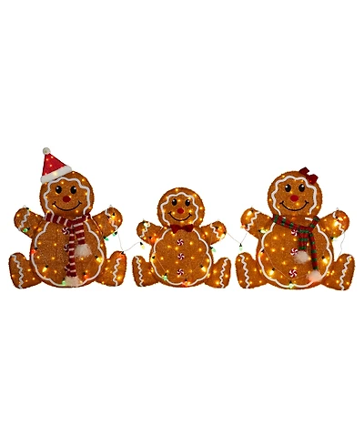 Glitzhome Lighted Fabric Christmas 2D Gingerbread Family Outdoor Decor, Set of 3