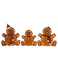 Glitzhome Lighted Fabric Christmas 2D Gingerbread Family Outdoor Decor, Set of 3