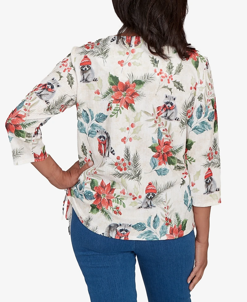 Alfred Dunner Petite Classic Holiday Poinsettias Top
