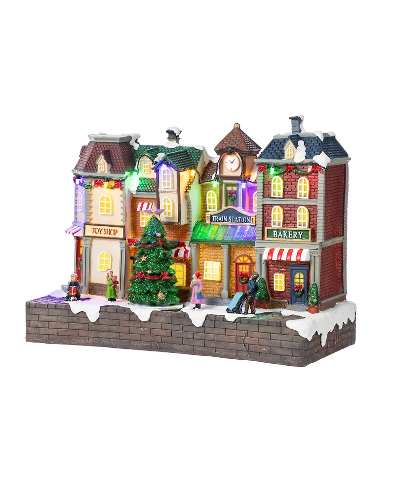 Glitzhome 13.75" Lighted Resin Christmas Train Station Village