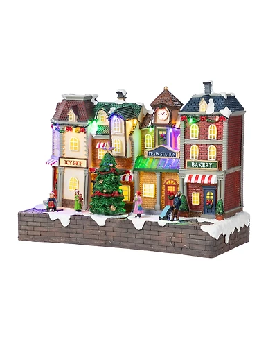Glitzhome 13.75" Lighted Resin Christmas Train Station Village
