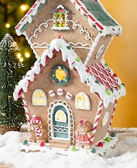 Glitzhome 18.5" Lighted Resin Christmas Gingerbread House Figurine