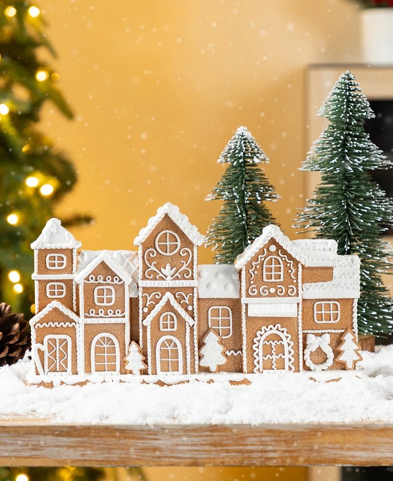 Glitzhome 12" Resin Christmas Gingerbread Townhouse Figurine