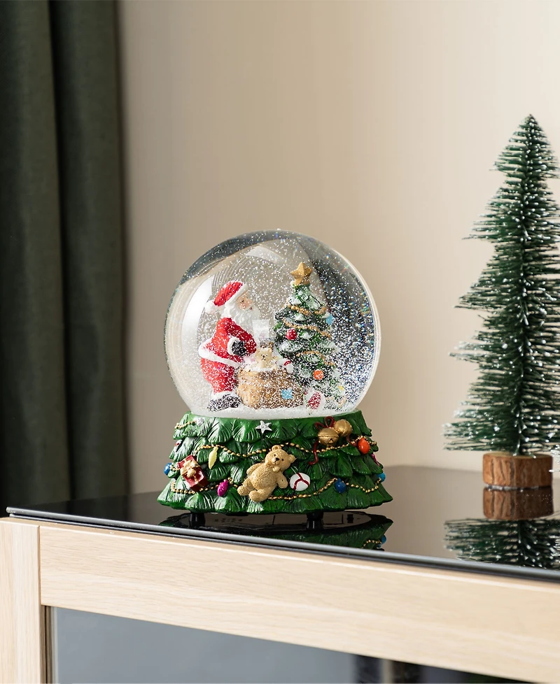 Glitzhome 150mm Lighted Resin Christmas Musical Snowflakes Santa Water Globe