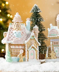 Glitzhome Resin Christmas Macaron Village, Set of 2