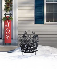 Glitzhome 30" Metal Christmas Silhouette Snowman Family Yard Stake or Wall Decor