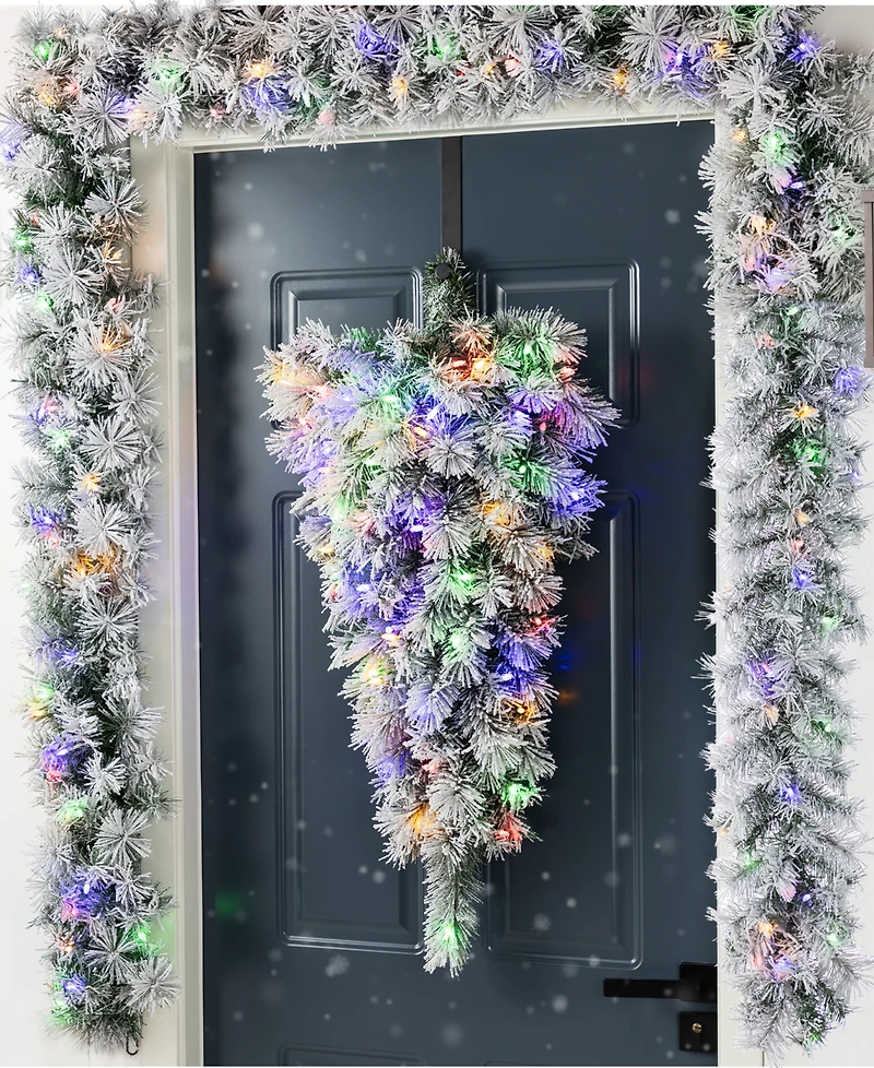 Glitzhome 3 ft Pre-Lit Snow Flocked Pine Christmas Teardrop