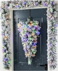Glitzhome 3 ft Pre-Lit Snow Flocked Pine Christmas Teardrop