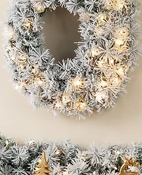 Glitzhome 24" Pre-Lit Snow Flocked Pine Christmas Wreath