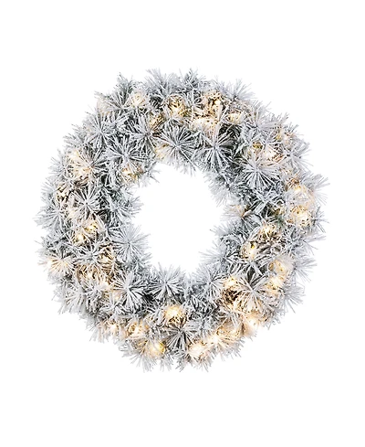 Glitzhome 24" Pre-Lit Snow Flocked Pine Christmas Wreath