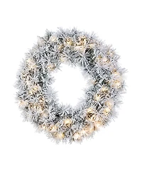 Glitzhome 24" Pre-Lit Snow Flocked Pine Christmas Wreath