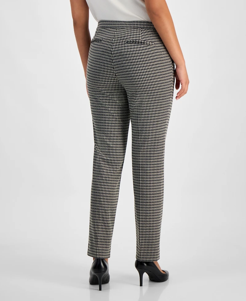 Ak Anne Klein Petite Houndstooth Mid Rise Pull-On Pants