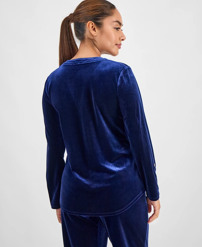 Ak Anne Klein Petite Velour Split-Neck Top