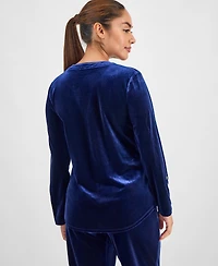 Ak Anne Klein Petite Velour Split-Neck Top