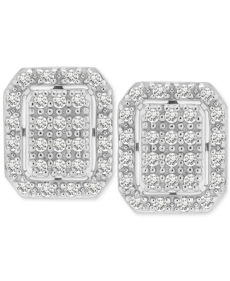Diamond Octagon Halo Cluster Earrings (1/3 ct. t.w.) in Sterling Silver, Macy's Exclusive